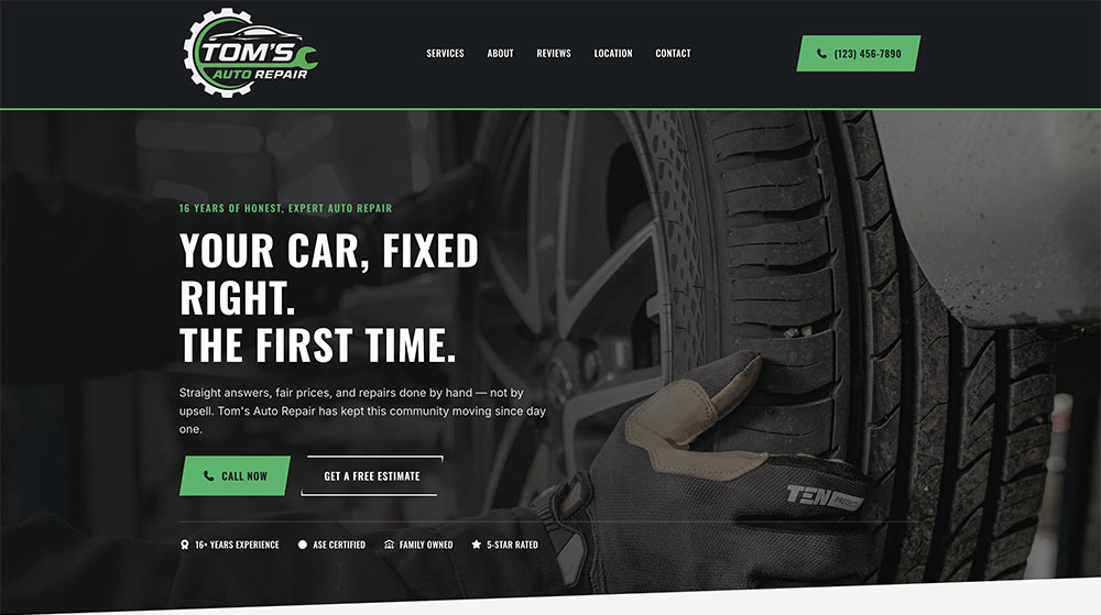 Example Bloom website for an auto repair shop