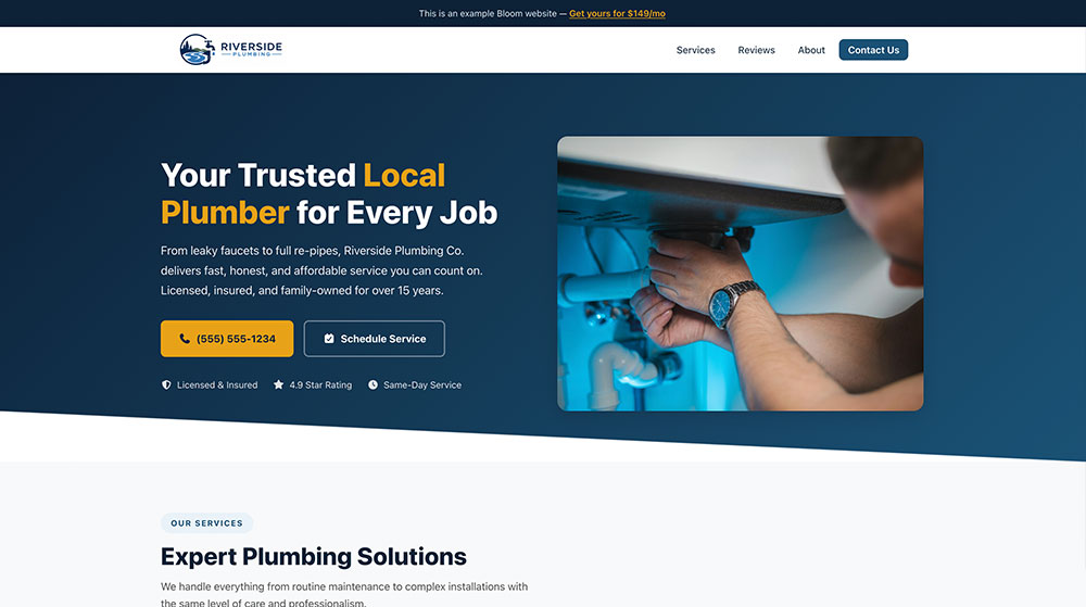 Example Bloom website for a plumber